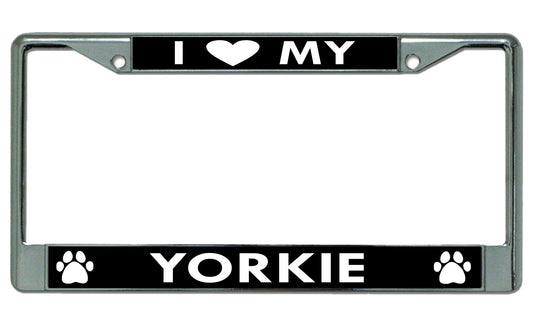 I Heart My Yorkie Dog Chrome License Plate Frame