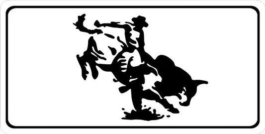 Bull Rider White Photo License Plate