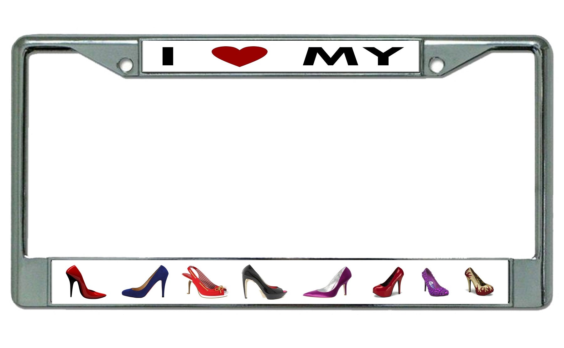 I Heart My Shoes Chrome License Plate Frame