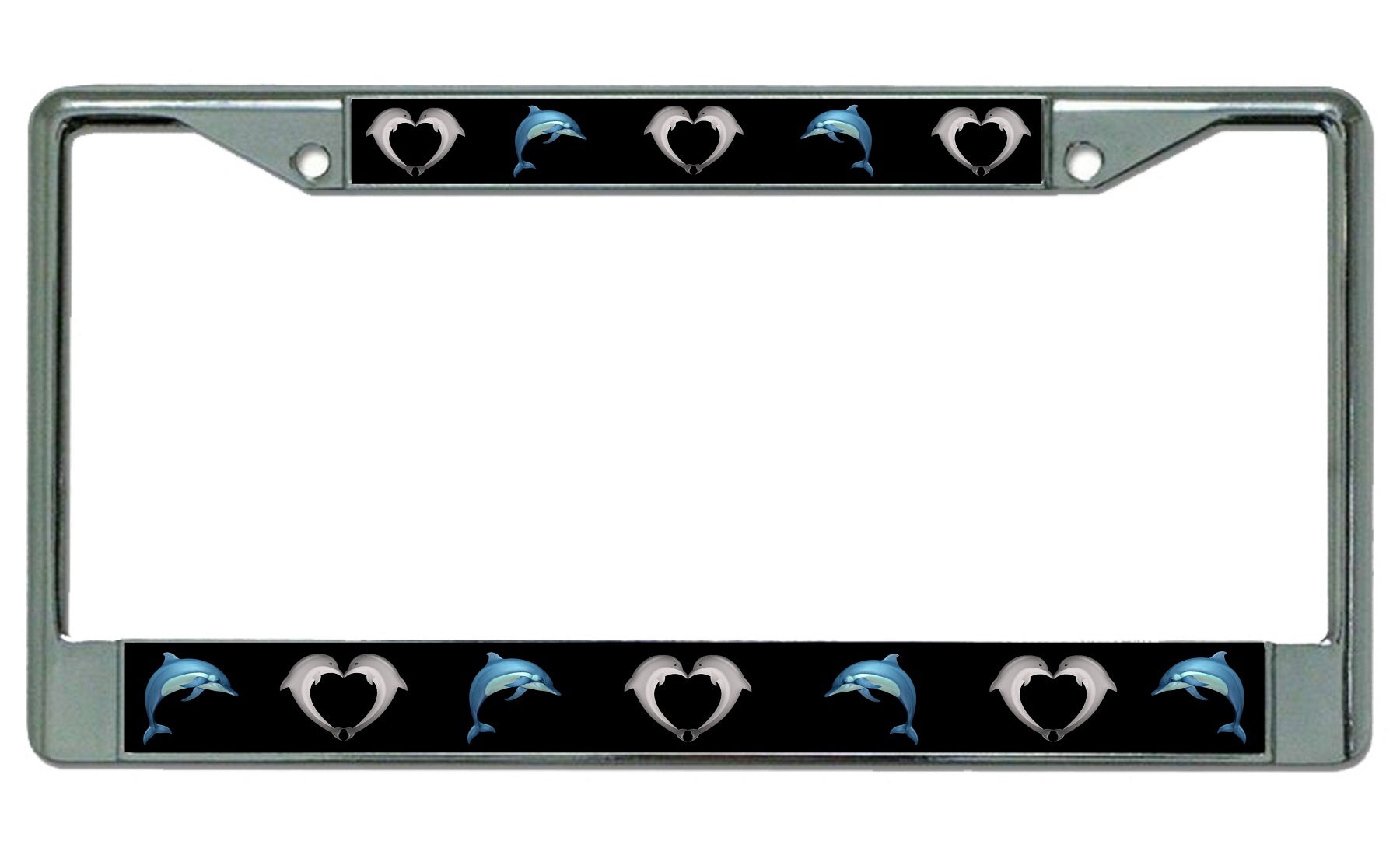 Dolphins On Black Background Chrome License Plate Frame