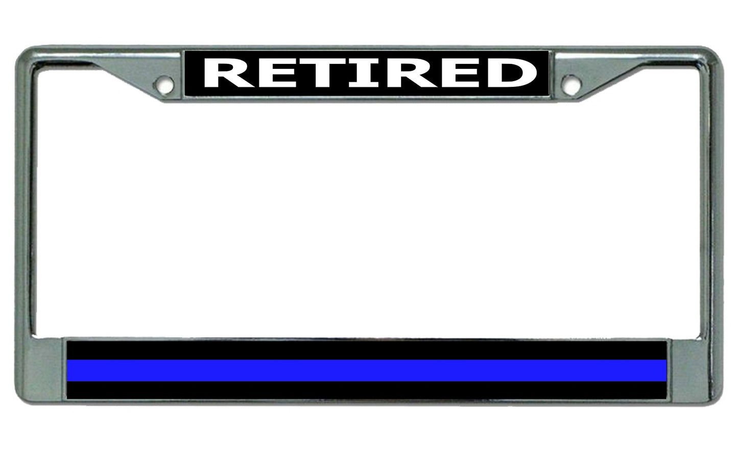 Retired Police Officer Thin Blue Line Chrome License Plate Frame