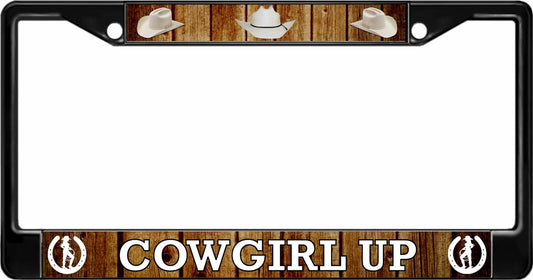 Cowgirl Up Black License Plate Frame