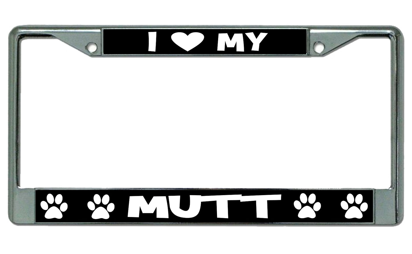 I Heart My Mutt Chrome License Plate Frame