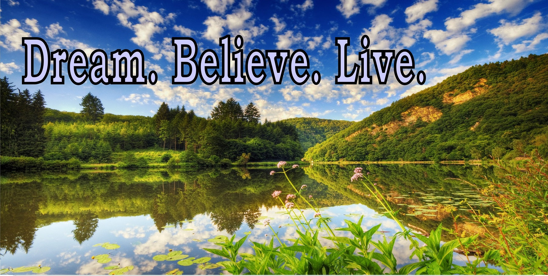 Dream Believe Live Scenic Lake Photo License Plate