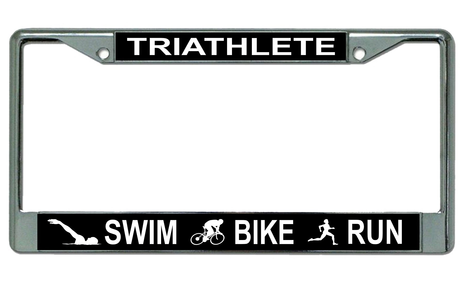 Triathlete Swim Bike Run Chrome License Plate Frame