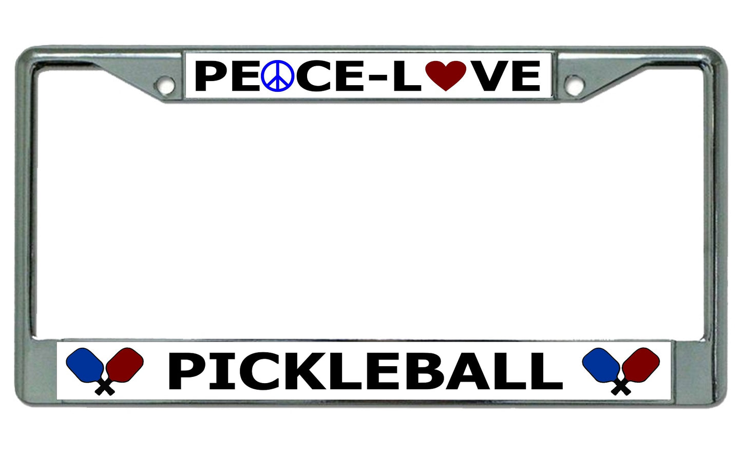 Peace Love Pickleball Chrome License Plate Frame