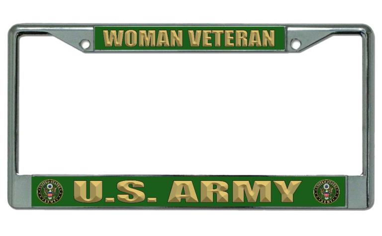 Woman Veteran U.S. Army Chrome License Plate Frame