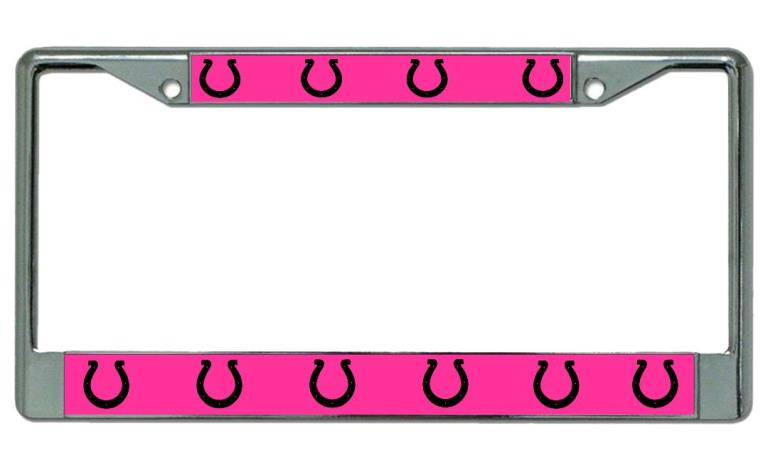 Horseshoes On Pink Chrome License Plate Frame