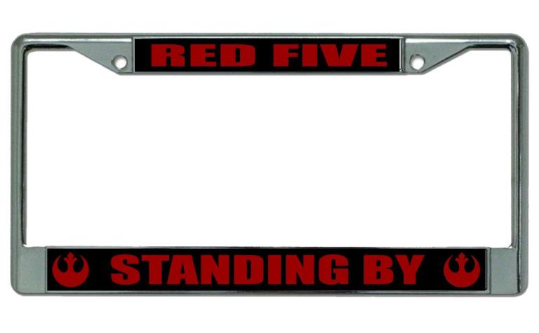 Red Five "Standing By" Chrome License Plate Frame