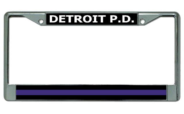 Detroit P.D. Thin Blue Line Chrome License Plate Frame