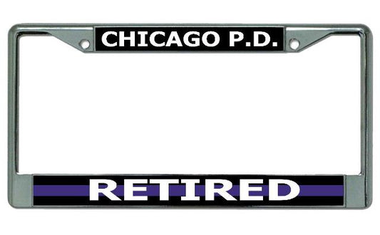 Chicago P.D. Thin Blue Line Retired Chrome License Plate Frame