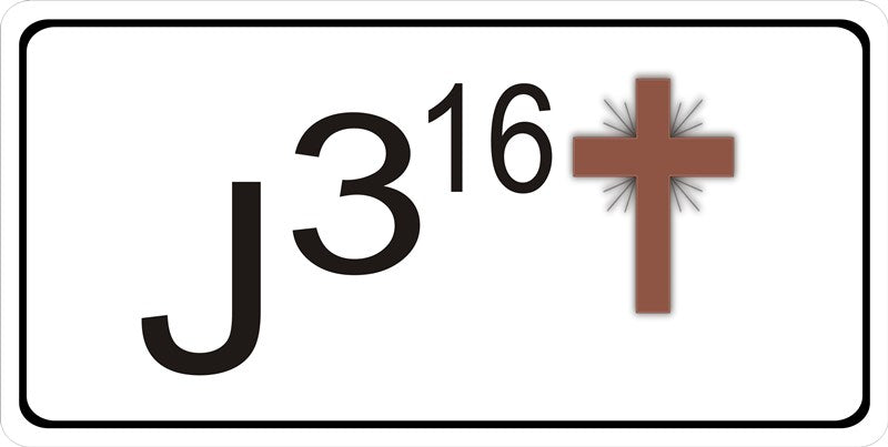 J 3:16  Cross On White Photo License Plate