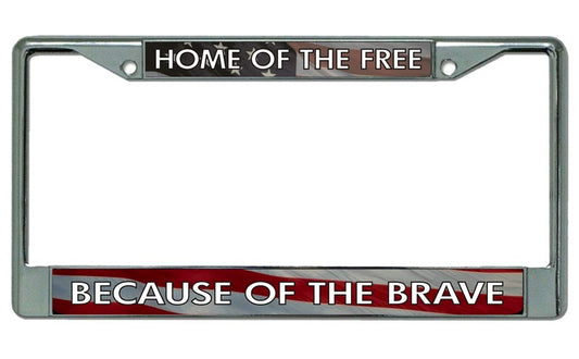 Home Of The Free Flag Chrome License Plate Frame