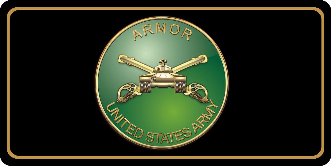 U.S. Army Armor Insignia Centered On Black Photo License Plate