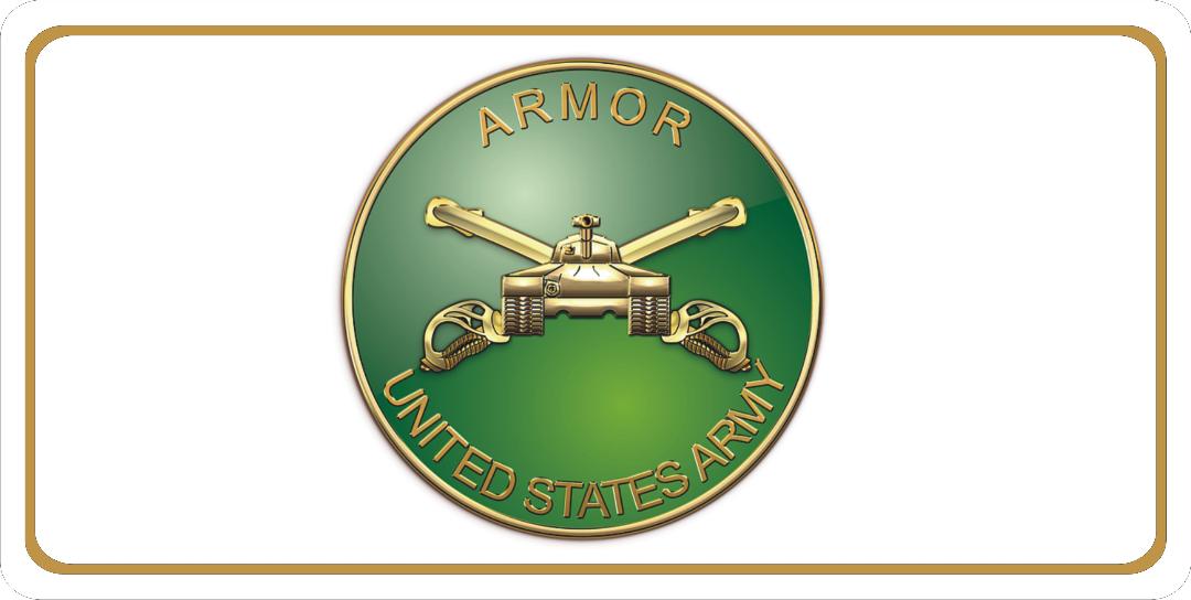 U.S. Army Armor Insignia Centered On White Photo License Plate