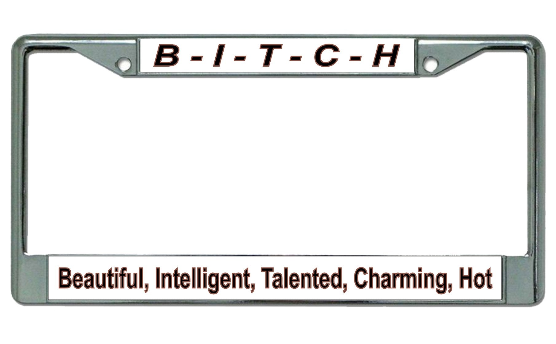 B-I-T-C-H … Chrome License Plate Frame