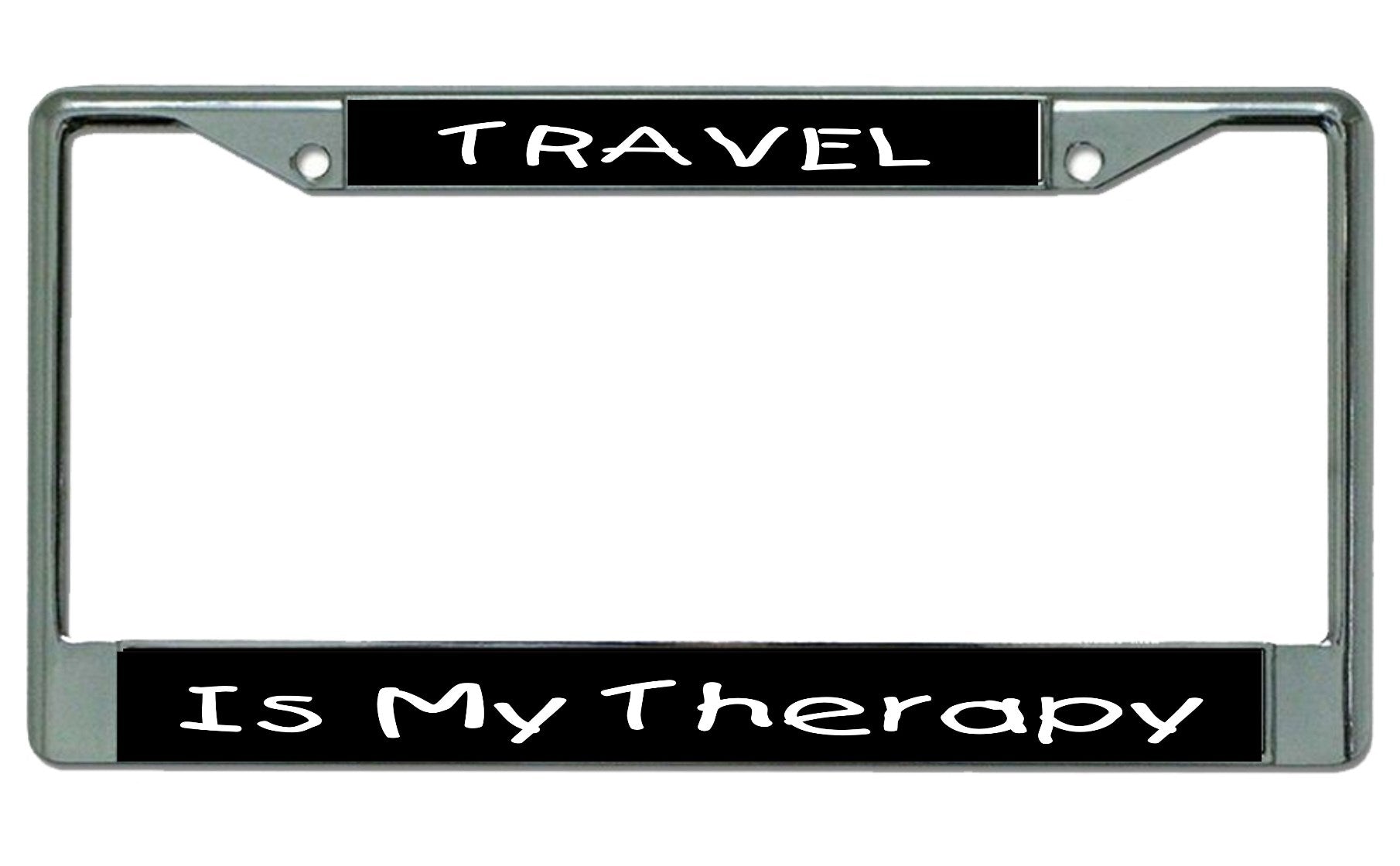 Travel Is My Therapy Chrome License Plate Frame