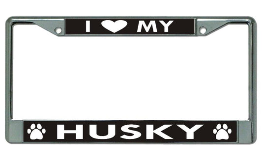 I Heart My Husky Chrome License Plate Frame