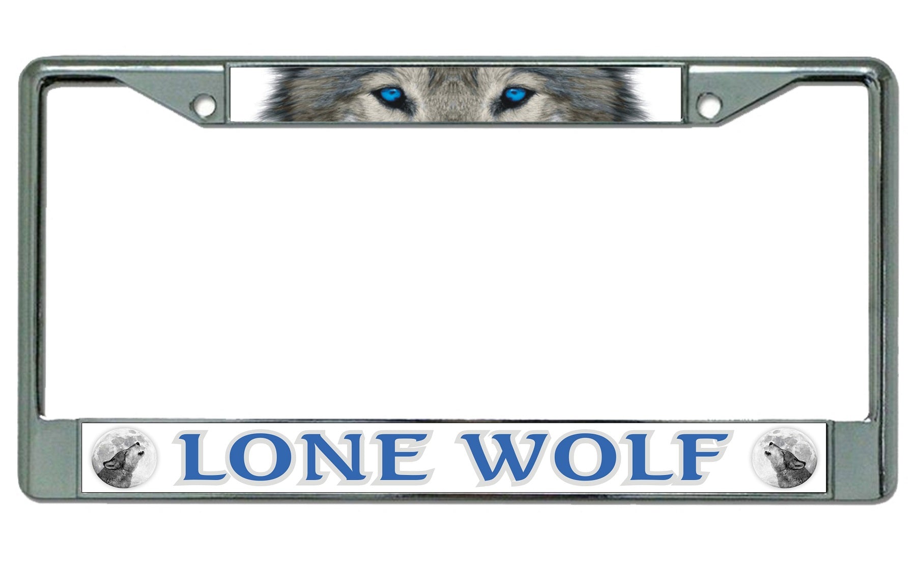 Lone Wolf Eyes Chrome License Plate Frame