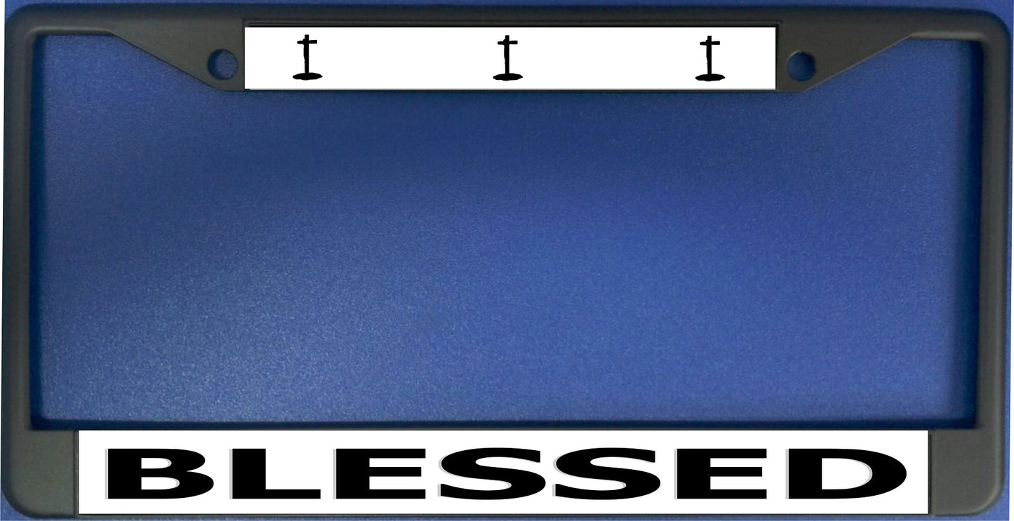 Blessed With Crosses Black License Plate Frame