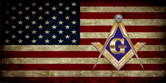 Free Mason On Worn U.S. Flag Photo License Plate