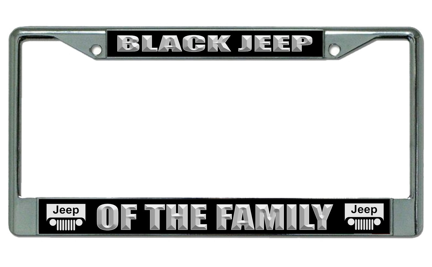 Black Jeep Of The Family With Logo Chrome License Plate Frame