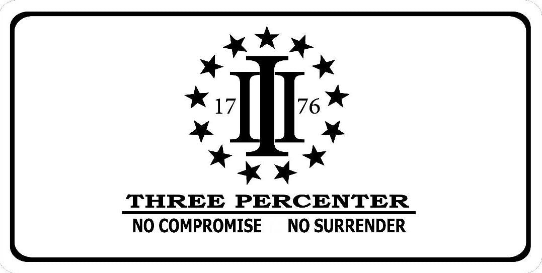 Three Percenter No Surrender … Photo License Plate