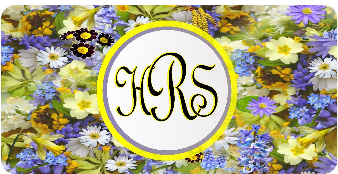 Monogram On Purple Flowered Background Photo License Plate