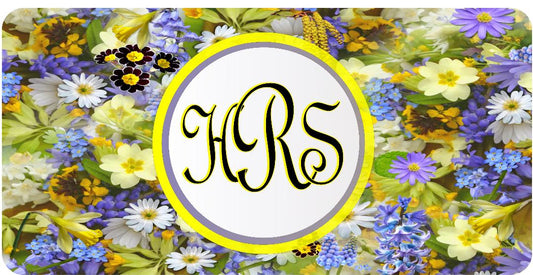 Monogram On Purple Flowered Background Photo License Plate