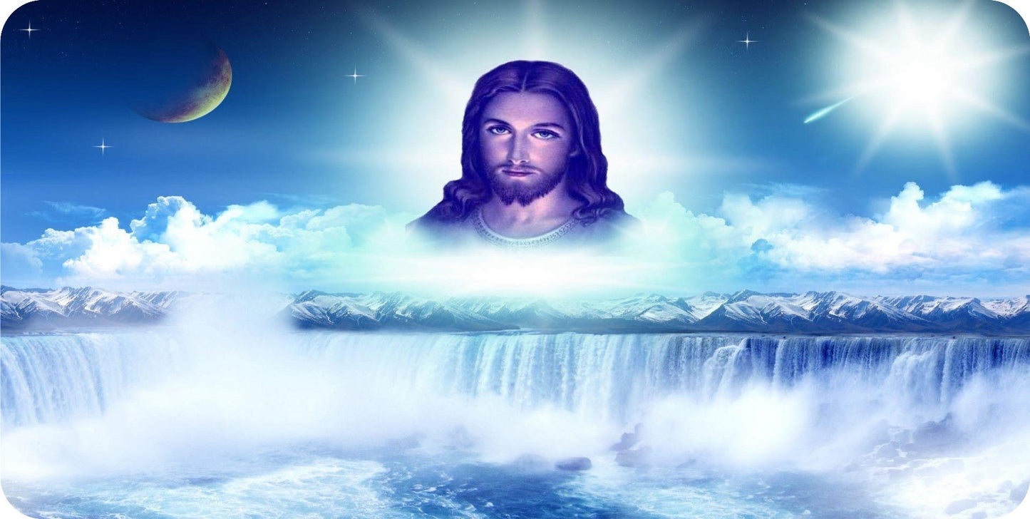 Jesus Waterfall Scene Photo License Plate