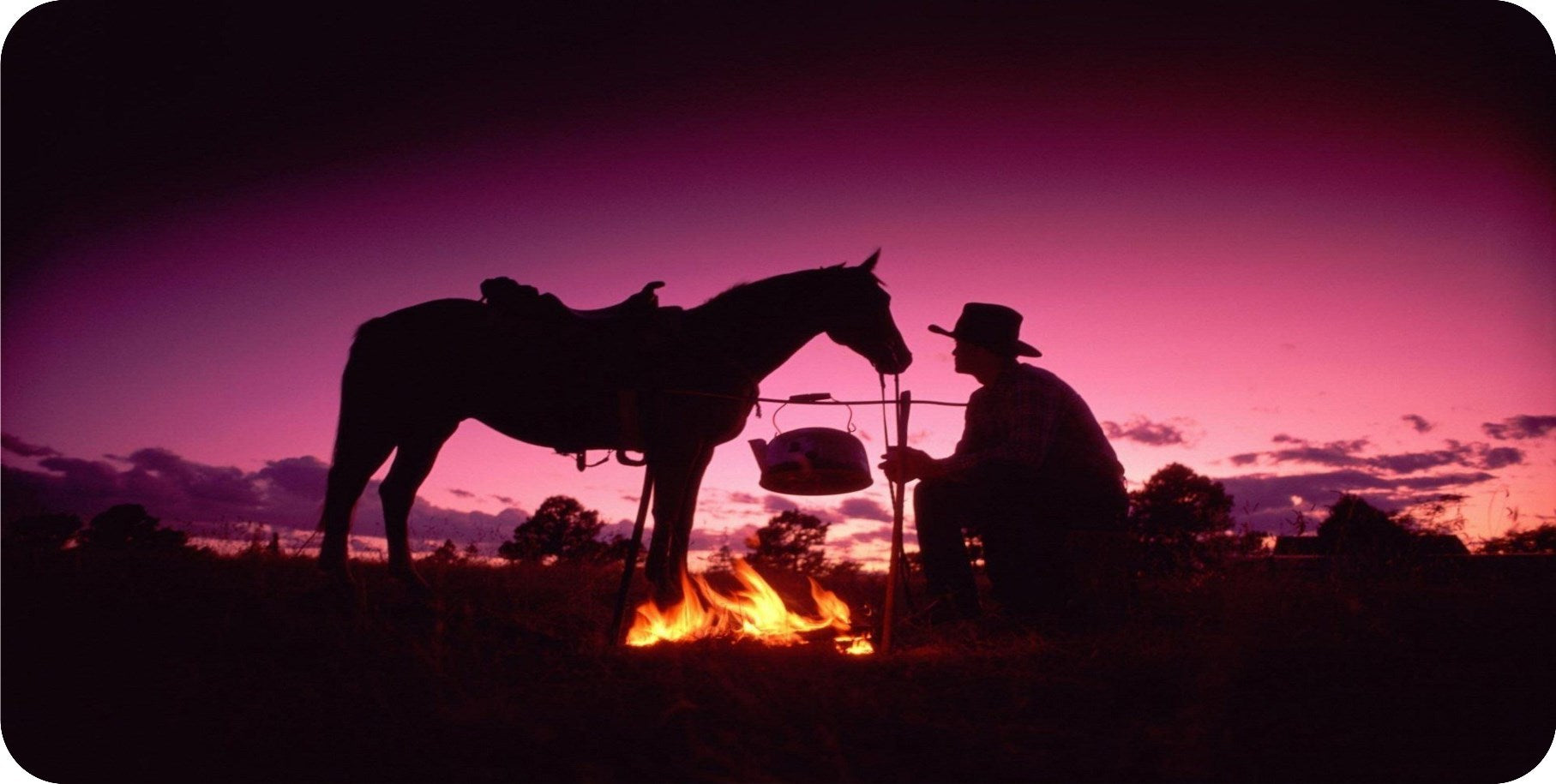 Western Cowboy Campfire Photo License Plate