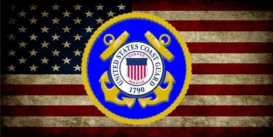 U.S. Flag Worn With Coast Guard Insignia Photo License Plate