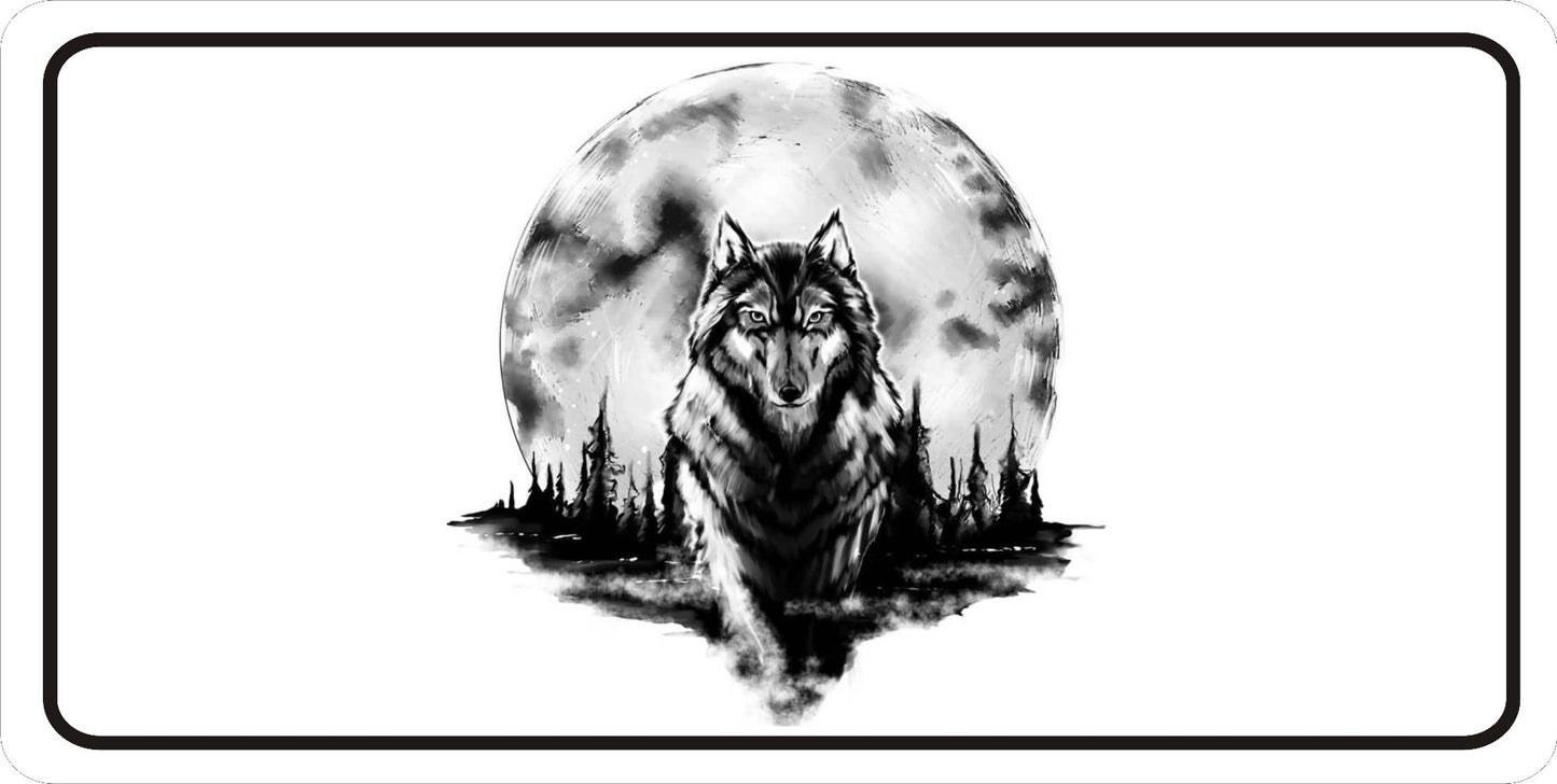 Wolf In Moon Photo License Plate