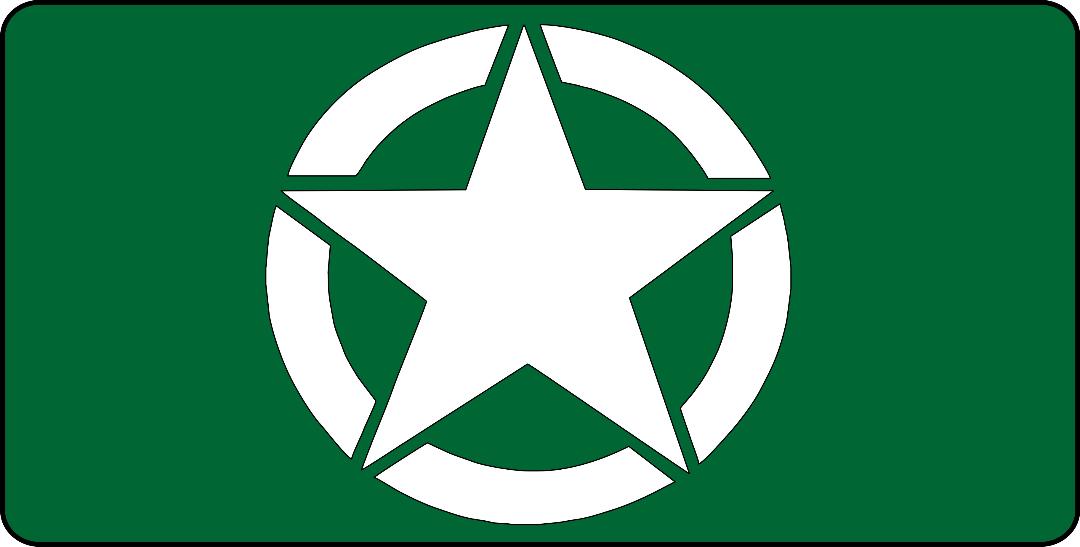 White Army Star Logo On Green Photo License Plate