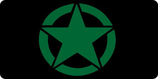 Green Army Star Logo On Black Photo License Plate