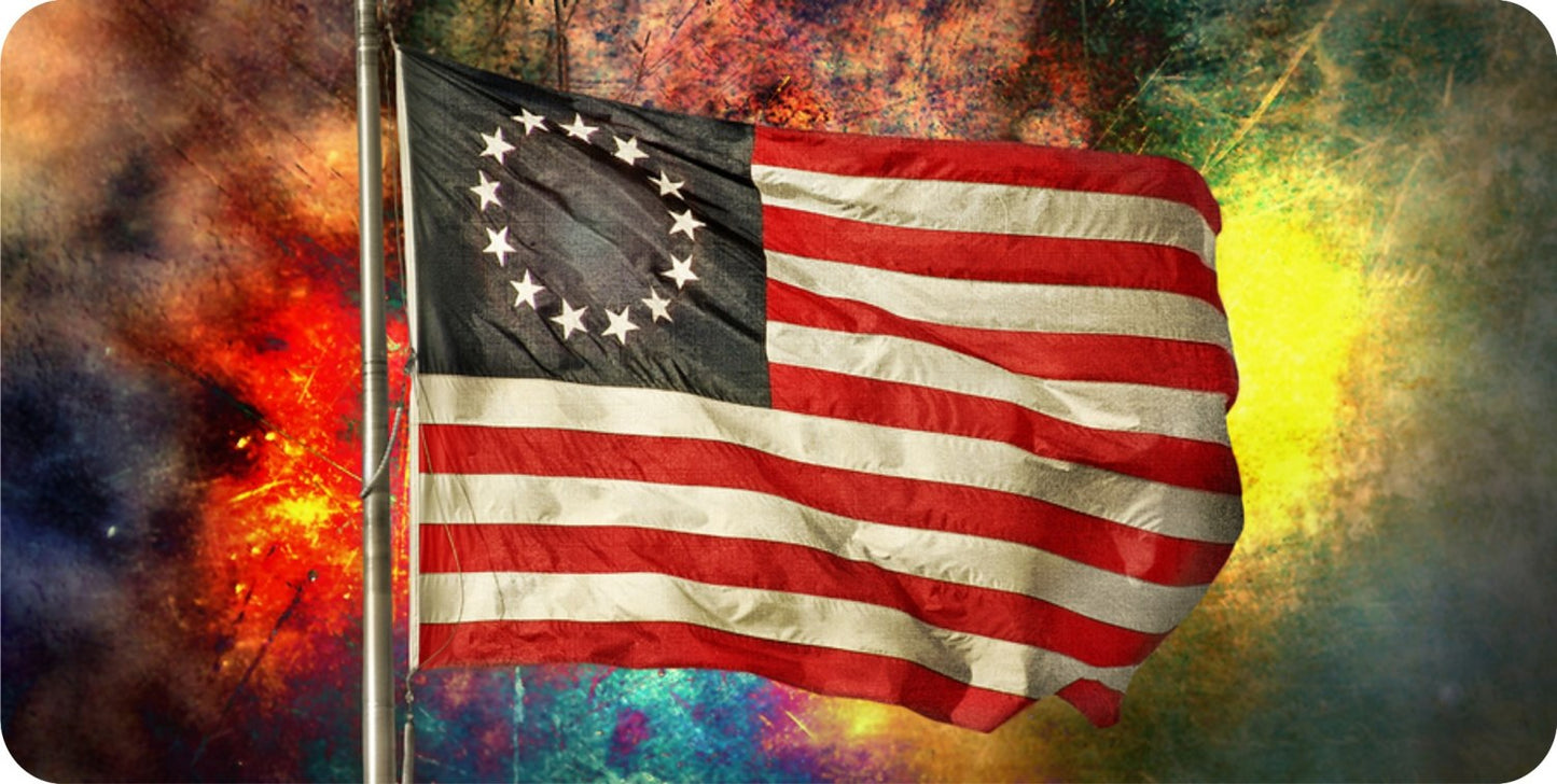 Betsy Ross Flag With Fireworks Photo License Plate