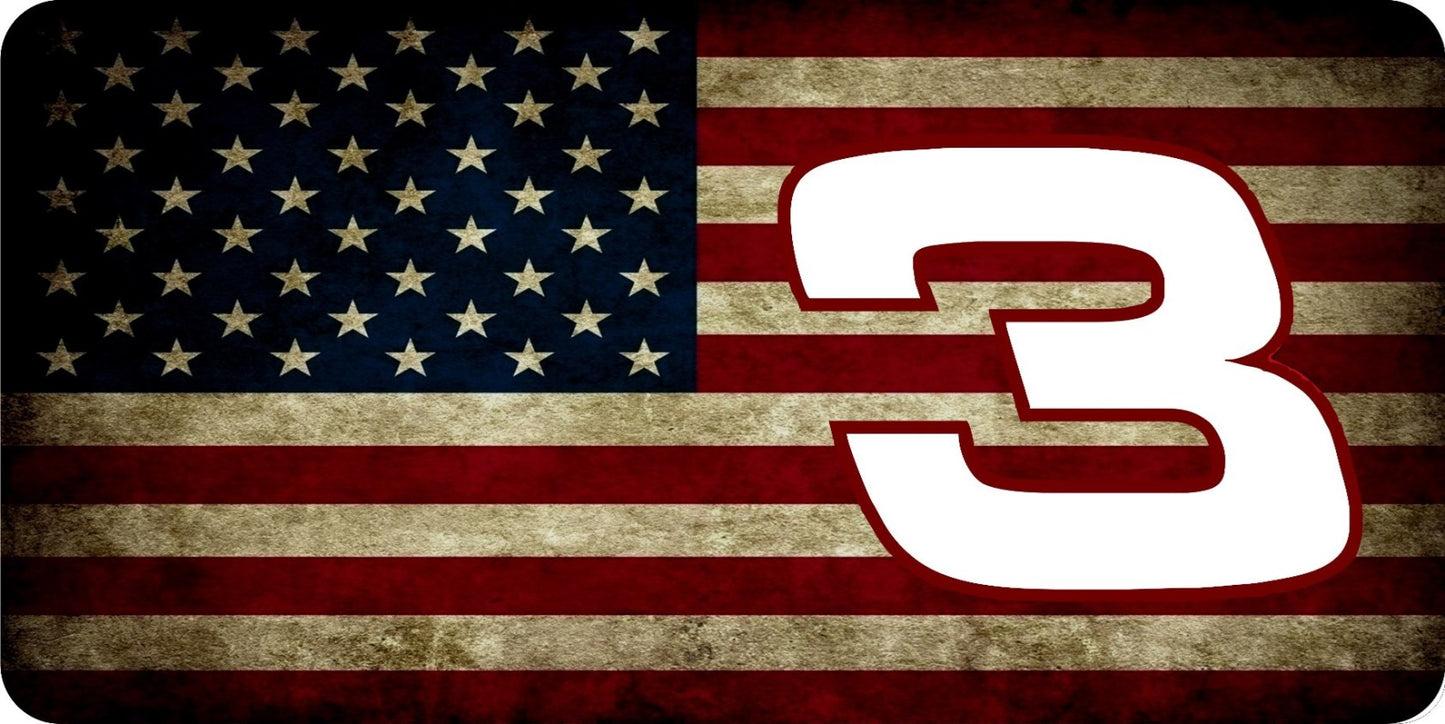Dale Earnhardt #3 On Vintage U.S. Flag Photo License Plate