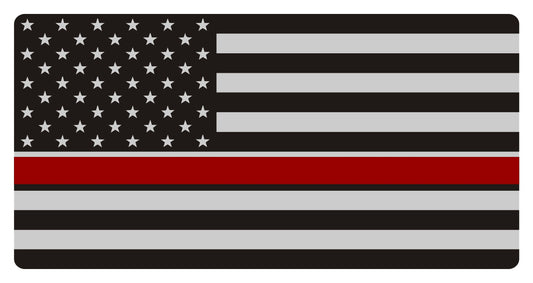 Thin Red Line On Grey U.S. Flag Photo License Plate