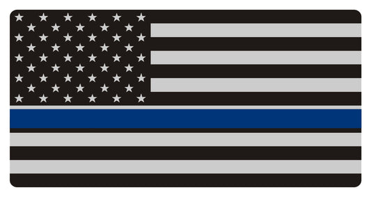 Thin Blue Line On Grey U.S. Flag Photo License Plate