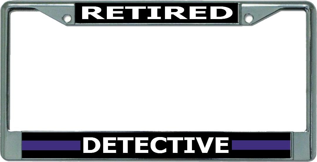 Thin Blue Line Retired Detective Chrome License Plate Frame