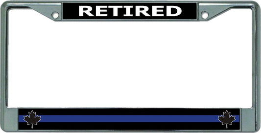 Thin Blue Line Retired Canada Chrome License Plate Frame