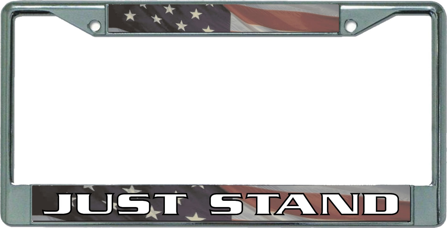 Just Stand American Flag Chrome License Plate Frame