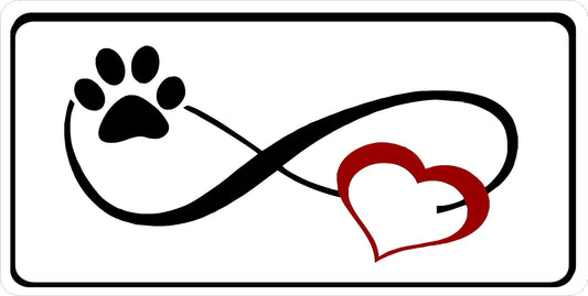 Infinity Paw Print With Red Heart Photo License Plate