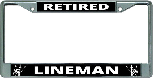 Retired Lineman Chrome License Plate Frame