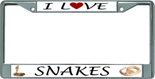 I Love Snakes Chrome License Plate Frame