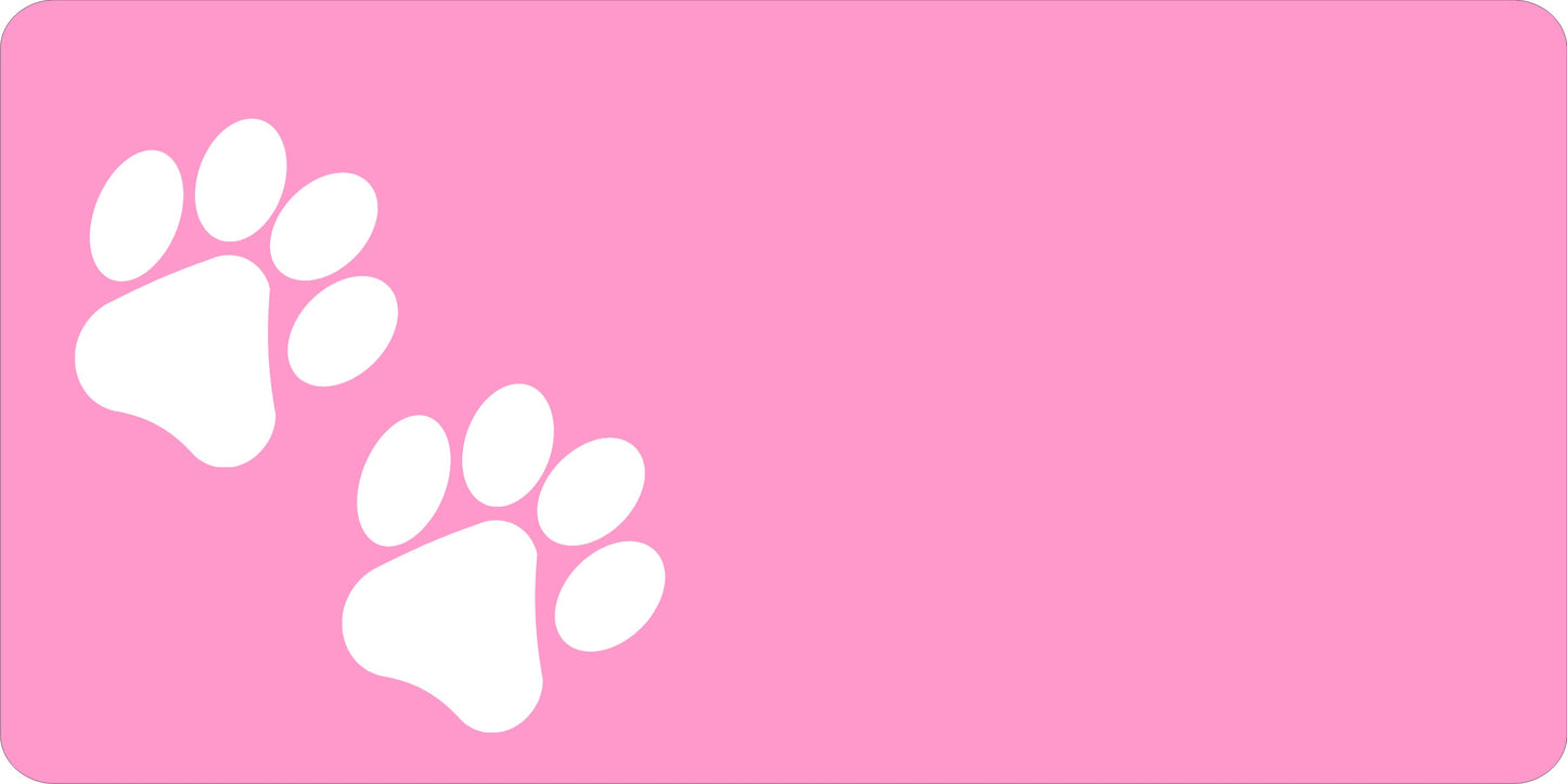 White Paw Prints Offset On Pink License Plate