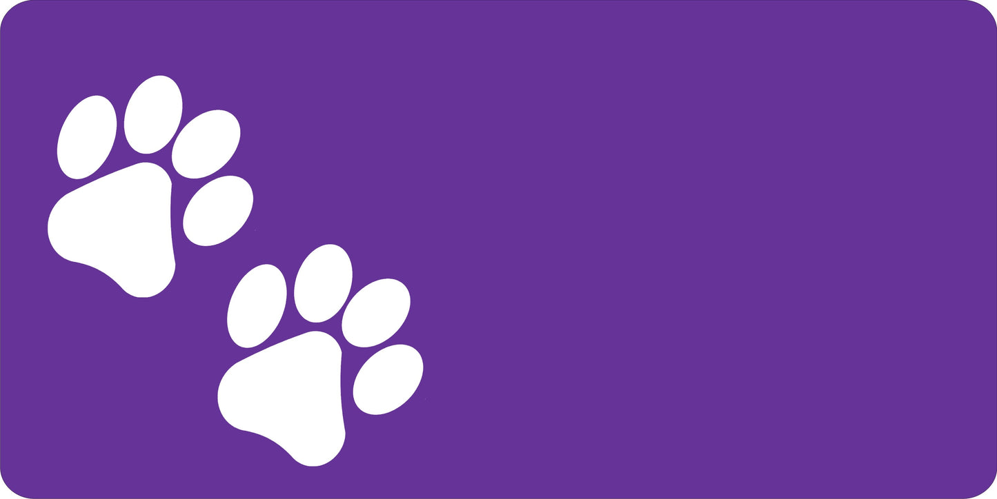 White Paw Prints Offset On Purple License Plate