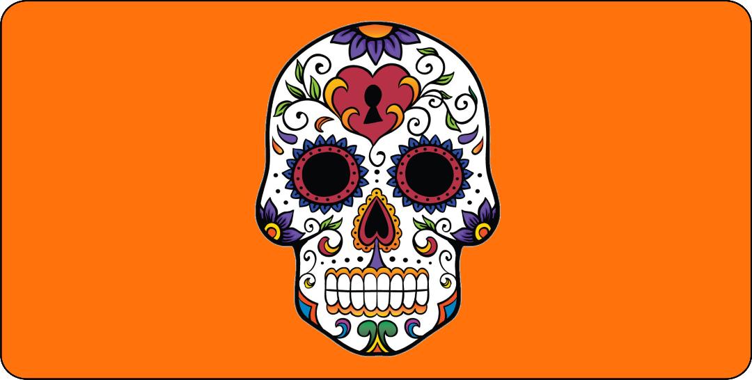 Sugar Skull Design On Orange Photo License Plate