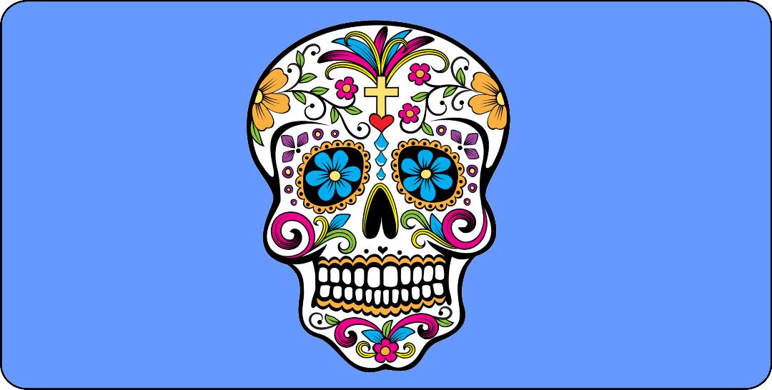 Sugar Skull Design On Blue Photo License Plate