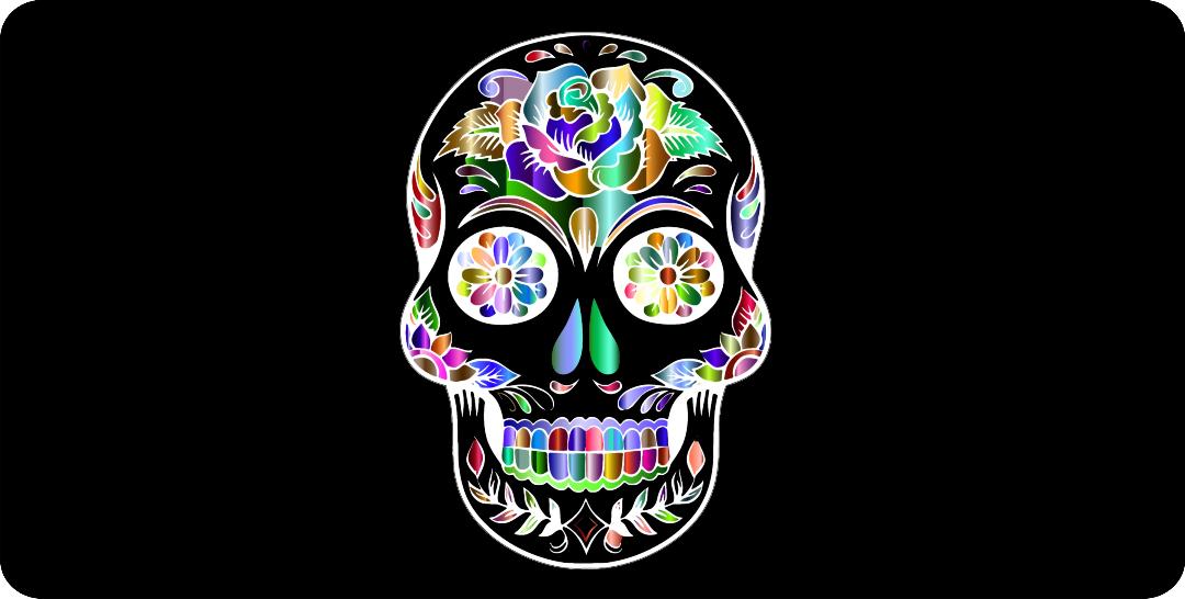 Sugar Skull Design On Black Photo License Plate